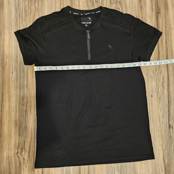 Stone Falcon Black Short Sleeve Tee with Quarter-Zip Collar - Picture 2 of 9